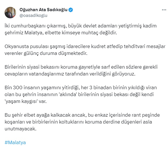 Sadıkoğlu’ndan Mesaj Yüklü Paylaşım!